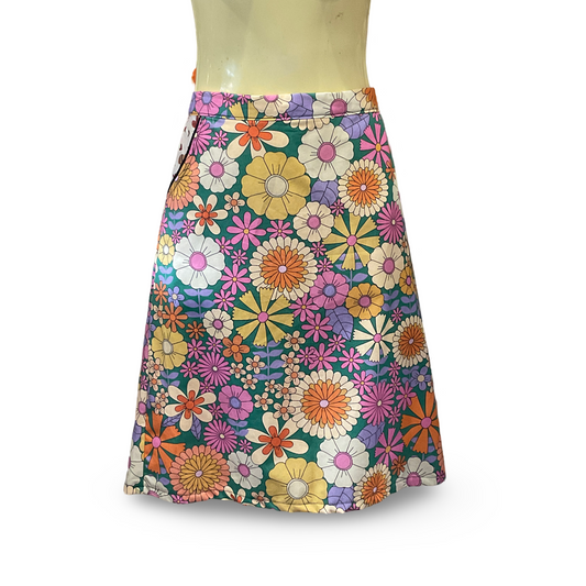 Ladies A Line Skirt with pockets - retro flowers - ladies sizes 6 - 20