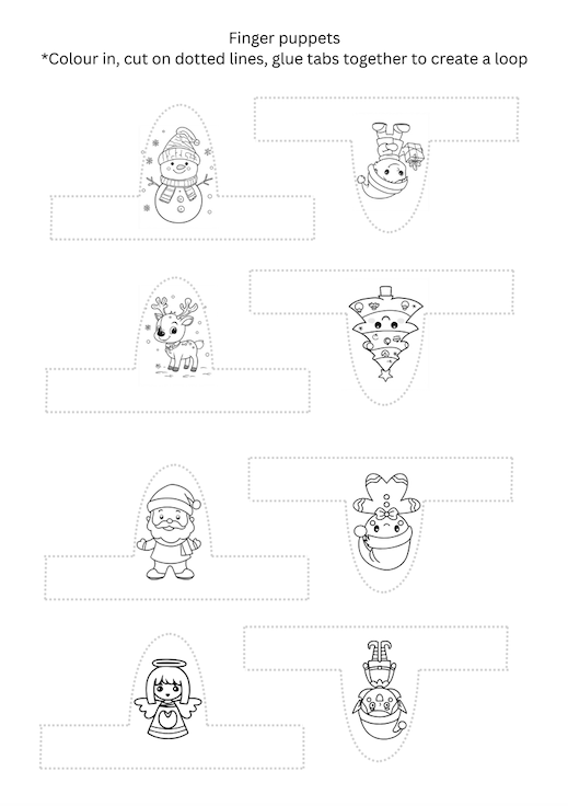 Printable Christmas finger puppets - colouring, pretend play