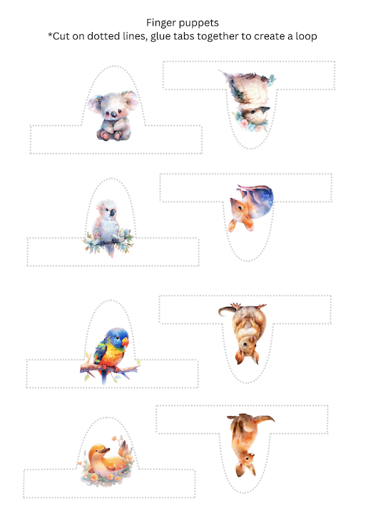 Printable Australian animal finger puppets - pretend play