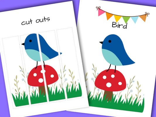 Printable Woodland activity sheet - Bird / mushroom puzzle