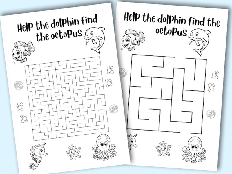 Printable Ocean Animal mazes - activity sheets, colouring in