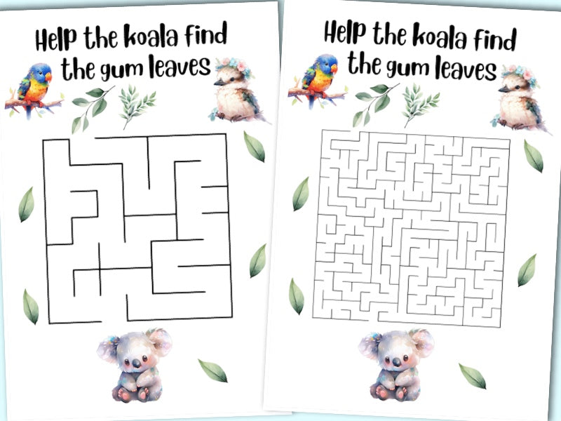 Printable Australian animal mazes - activity sheets, educational game