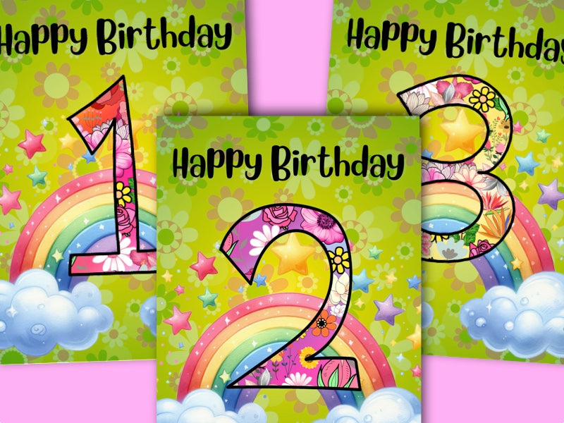 Birthday Greeting card bulk set with envelopes - ages 1 to 10 - printable