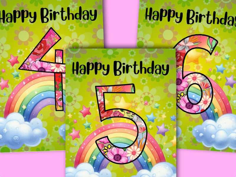 Birthday Greeting card bulk set with envelopes - ages 1 to 10 - printable