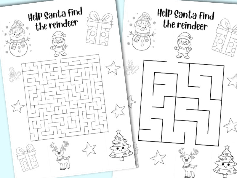 Printable Christmas mazes - activity sheets, colouring in