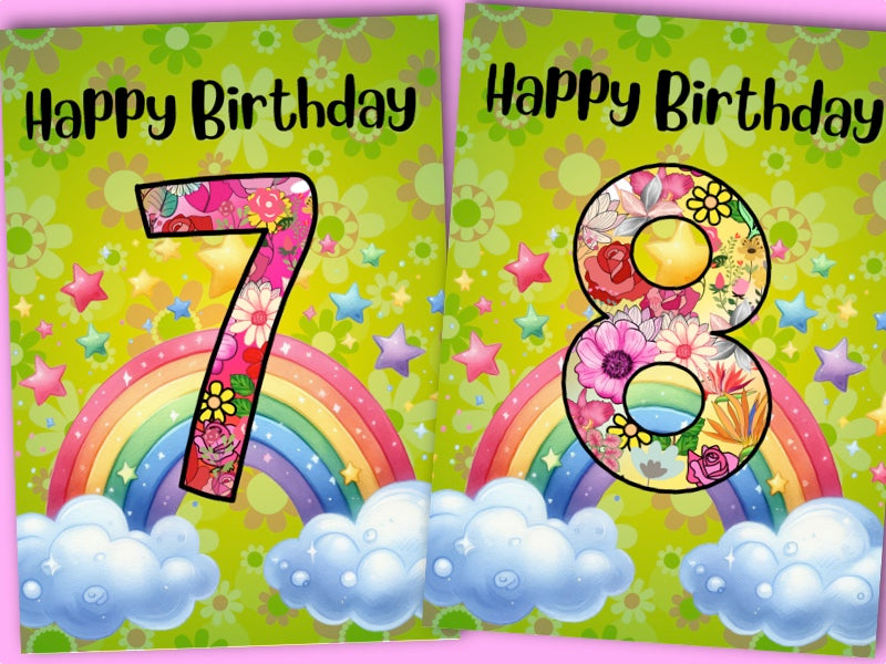 Birthday Greeting card bulk set with envelopes - ages 1 to 10 - printable