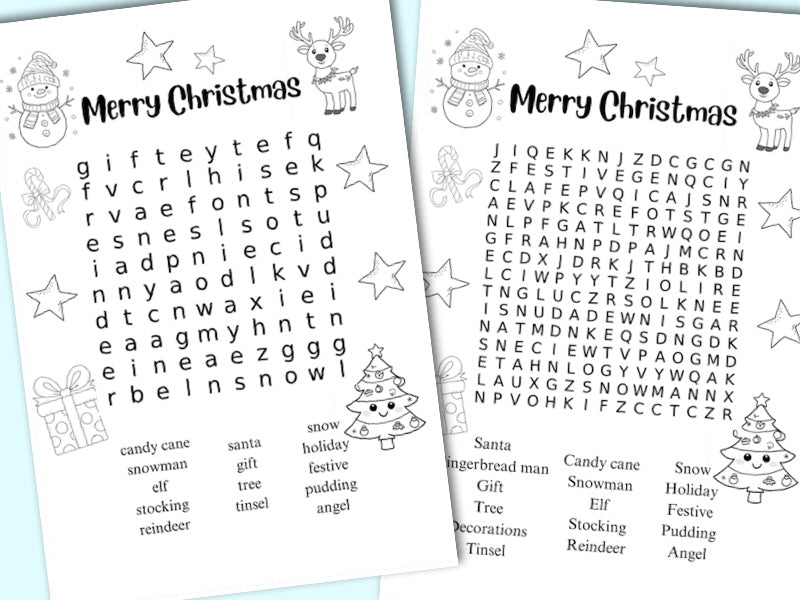 Printable Christmas colouring in word search / find a word