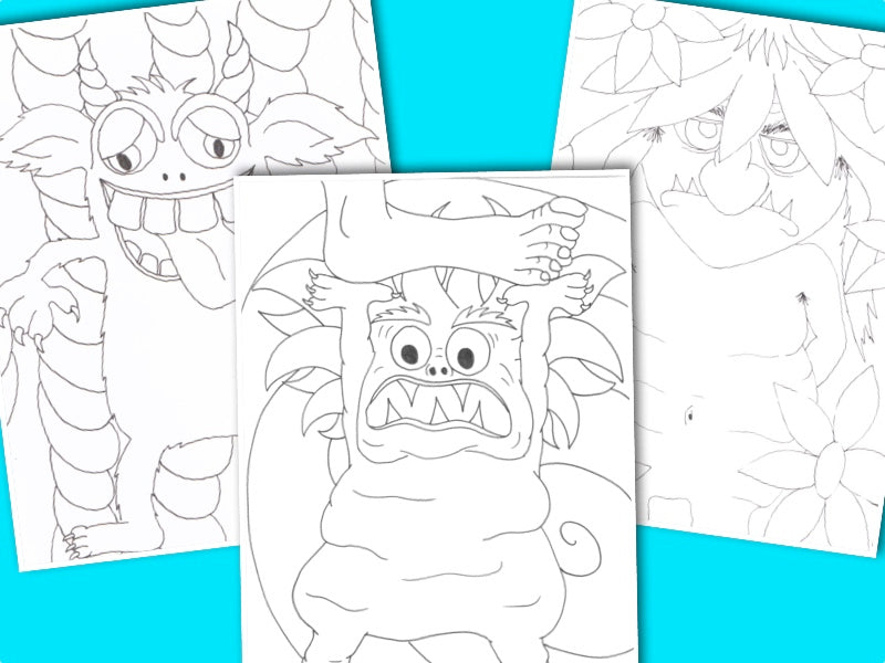 14 Printable colouring in pages - monsters and animals