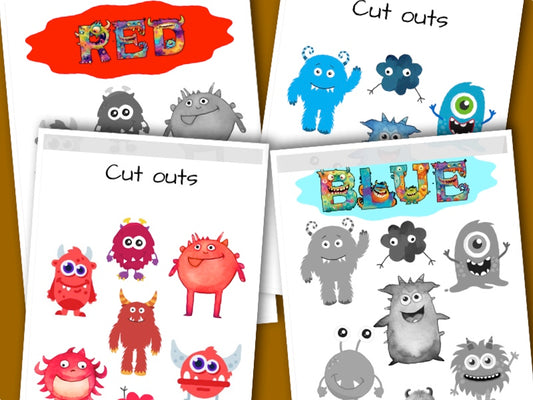 8 x Printable Monster activity sheets / busy book - Match the colours