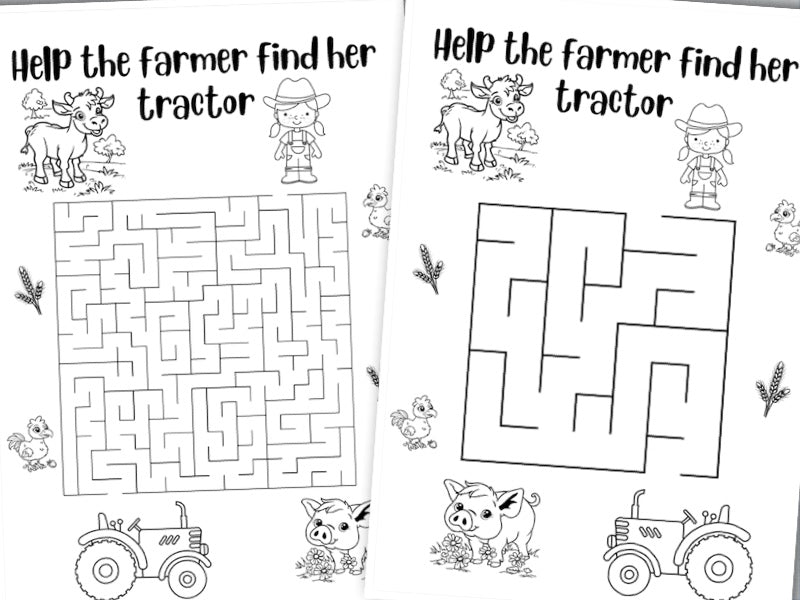 Printable Farm Animal mazes - activity sheets, colouring in