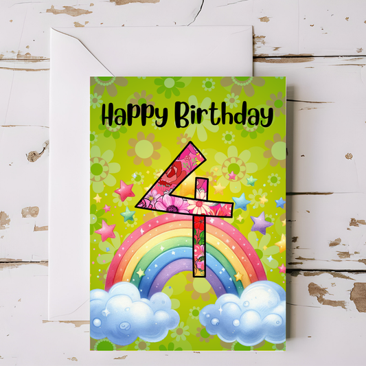 Birthday Greeting card with envelope - 4 years old - printable