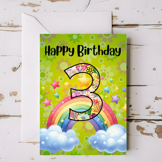 Birthday Greeting card with envelope - 3 years old - printable