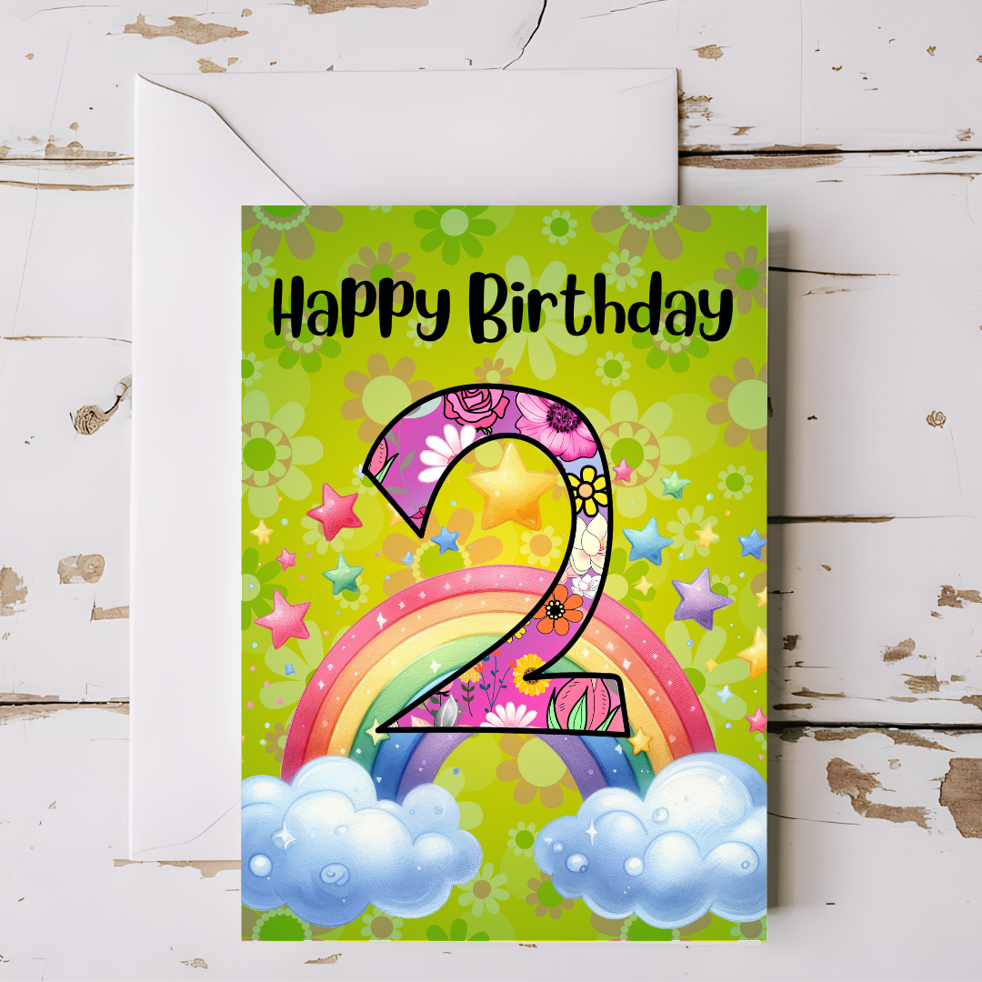 Birthday Greeting card with envelope - 2 years old - printable