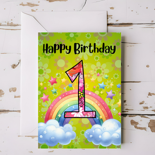 Birthday Greeting card with envelope - 1 year old - printable