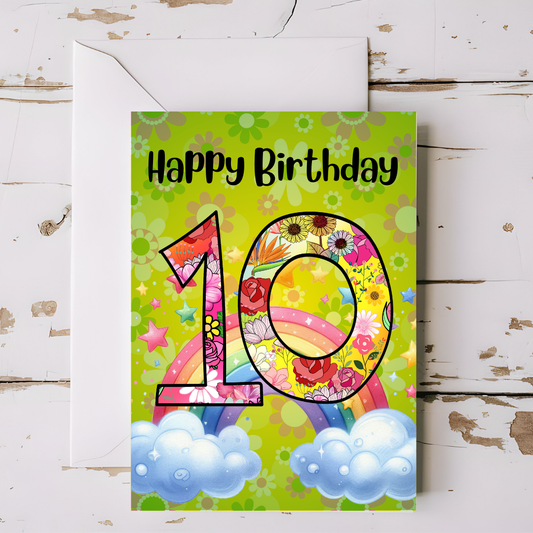 Birthday Greeting card with envelope - 10 years old - printable