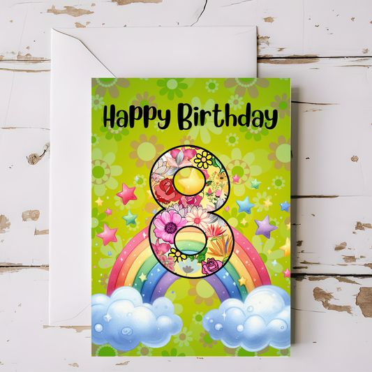 Birthday Greeting card with envelope - 8 years old - printable