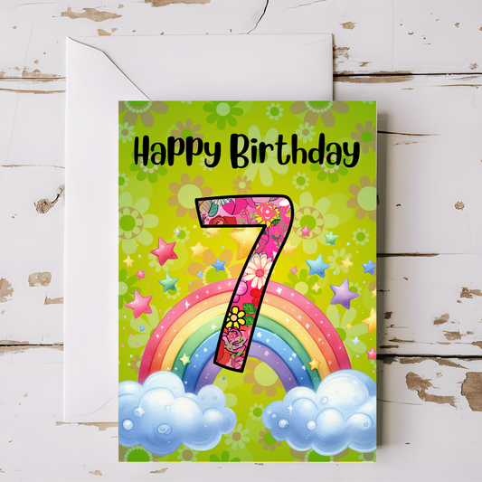 Birthday Greeting card with envelope - 7 years old - printable