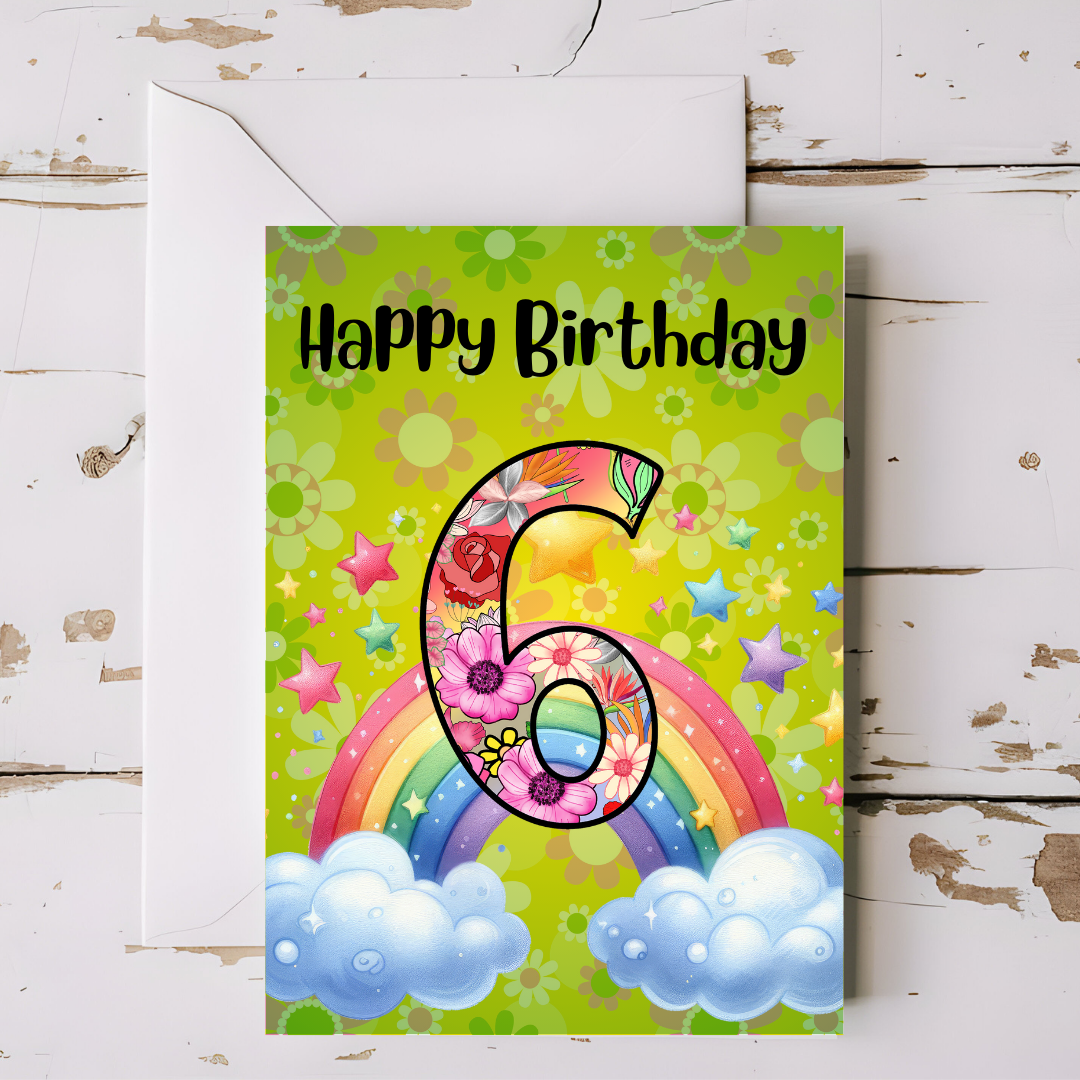 Birthday Greeting card with envelope - 6 years old - printable