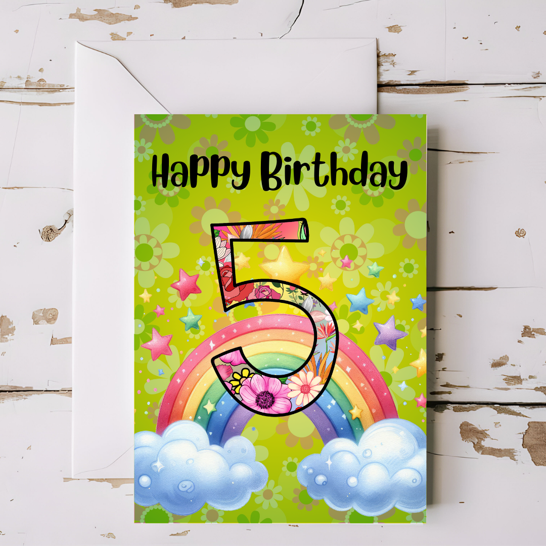 Birthday Greeting card with envelope - 5 years old - printable