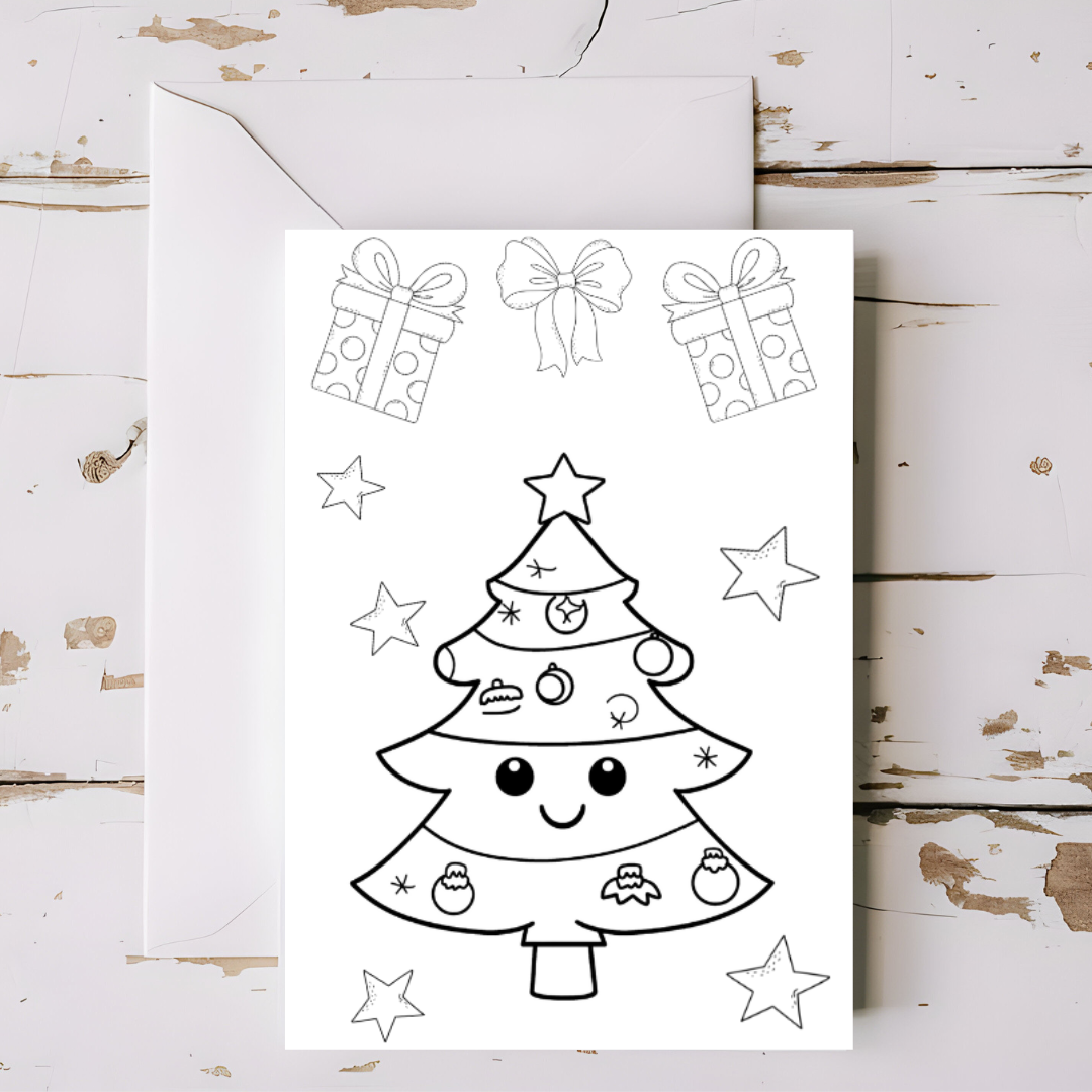 10 x Christmas greeting cards with envelopes - colouring in, printable