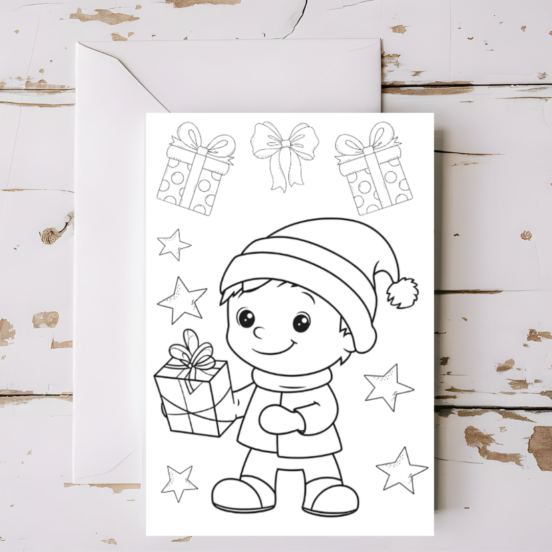 10 x Christmas greeting cards with envelopes - colouring in, printable