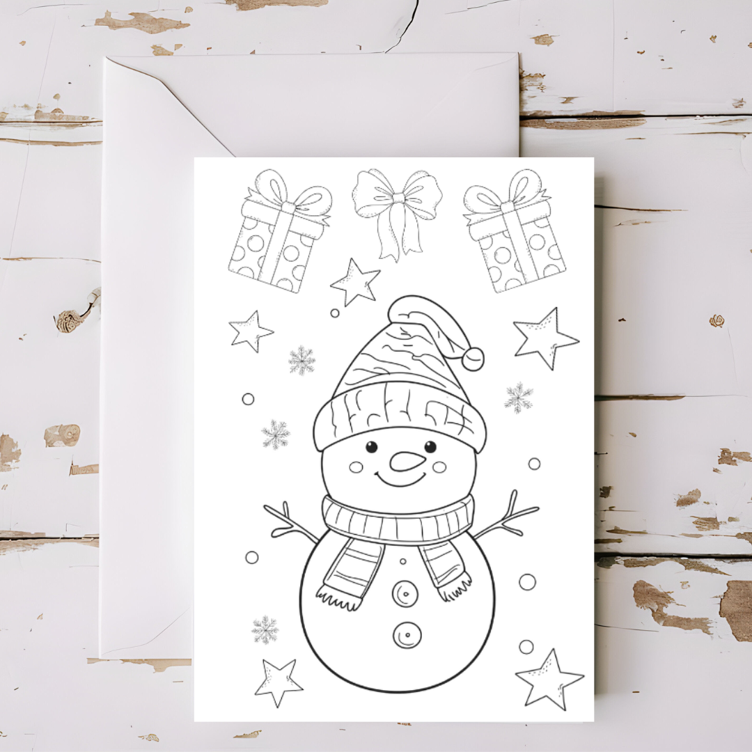 10 x Christmas greeting cards with envelopes - colouring in, printable