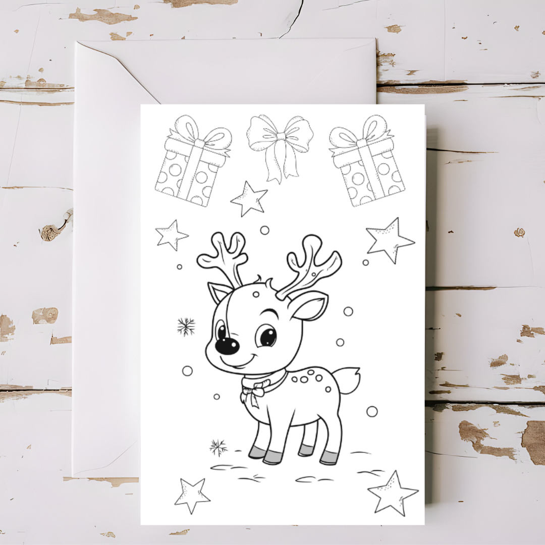 10 x Christmas greeting cards with envelopes - colouring in, printable