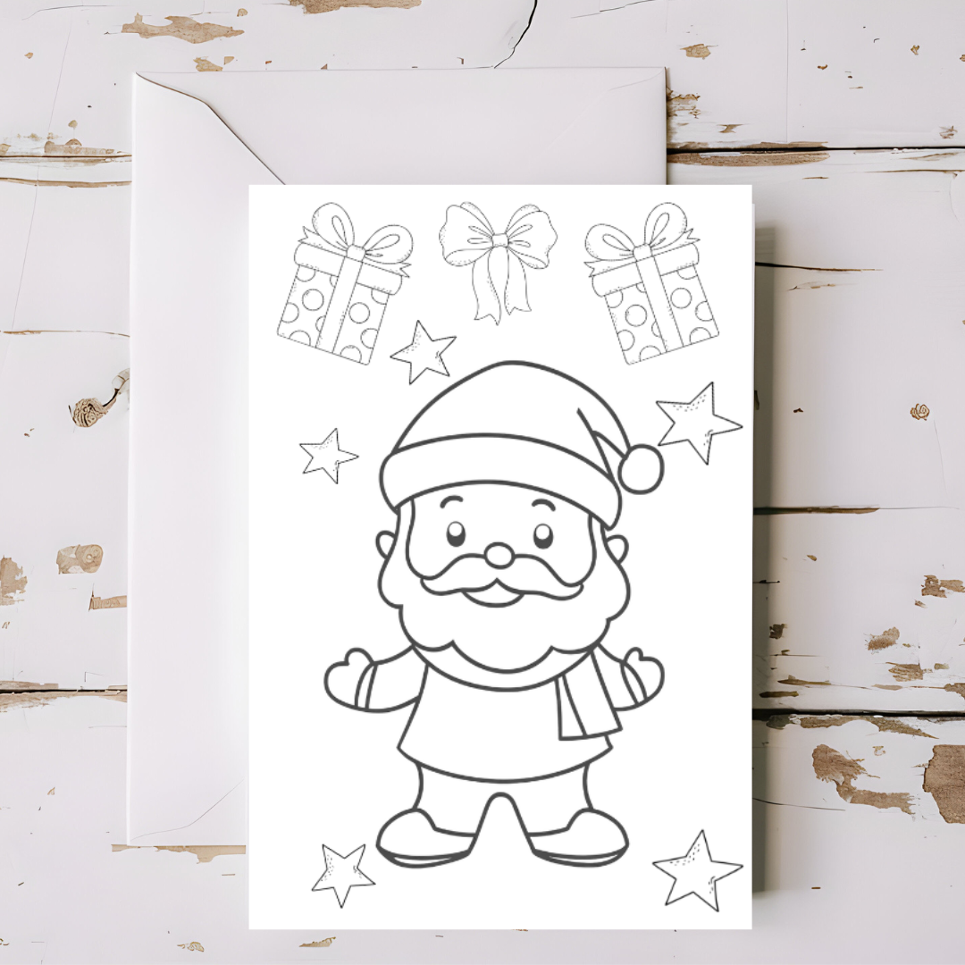 10 x Christmas greeting cards with envelopes - colouring in, printable