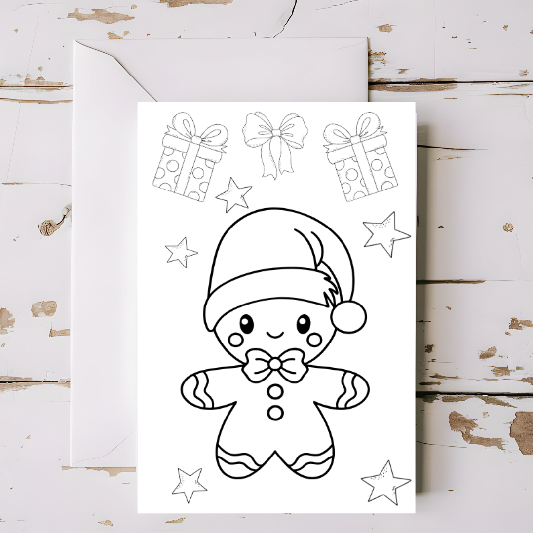 10 x Christmas greeting cards with envelopes - colouring in, printable