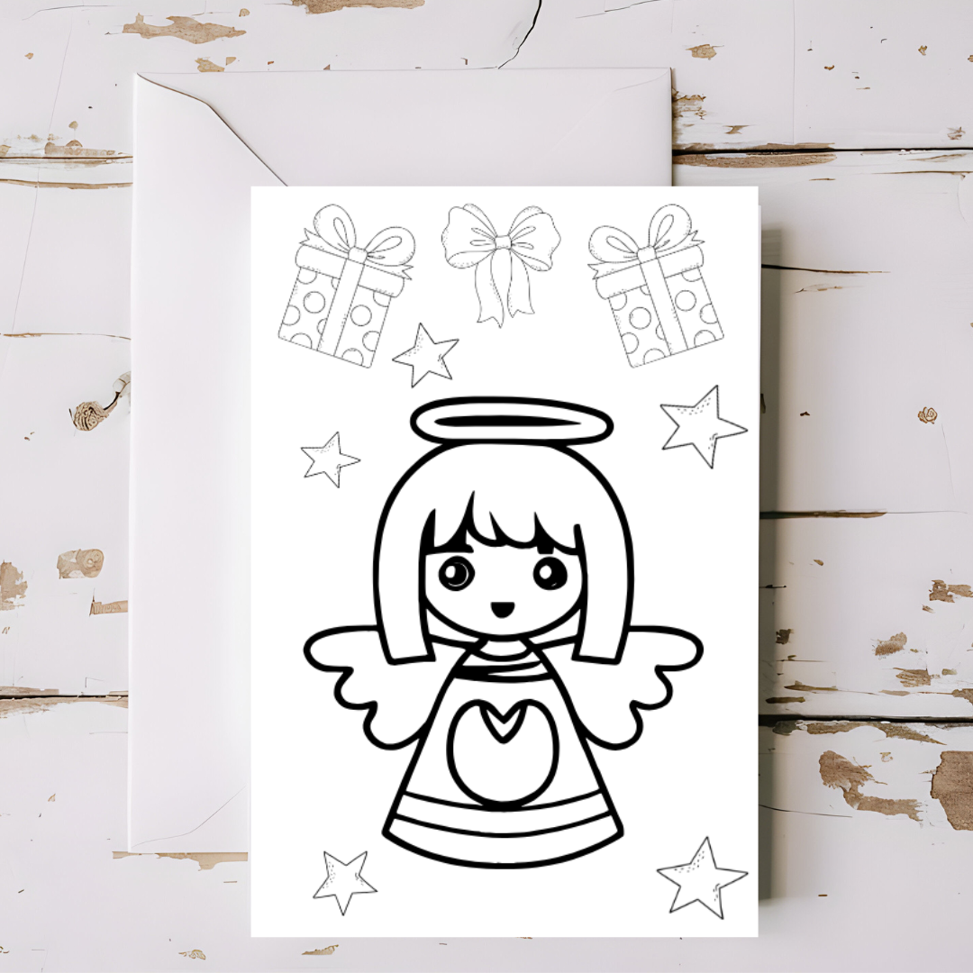 10 x Christmas greeting cards with envelopes - colouring in, printable