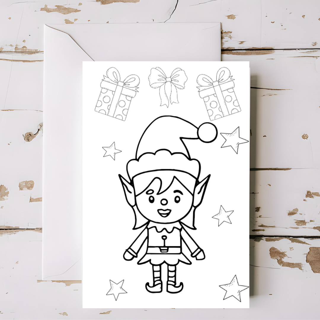 10 x Christmas greeting cards with envelopes - colouring in, printable