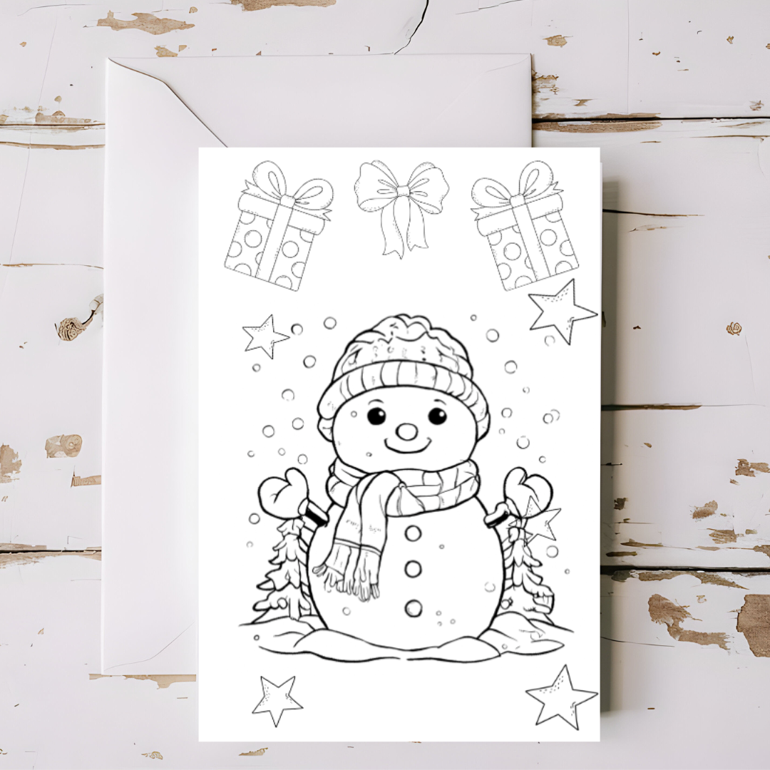 10 x Christmas greeting cards with envelopes - colouring in, printable