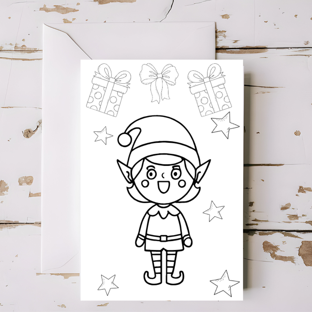 10 x Christmas greeting cards with envelopes - colouring in, printable