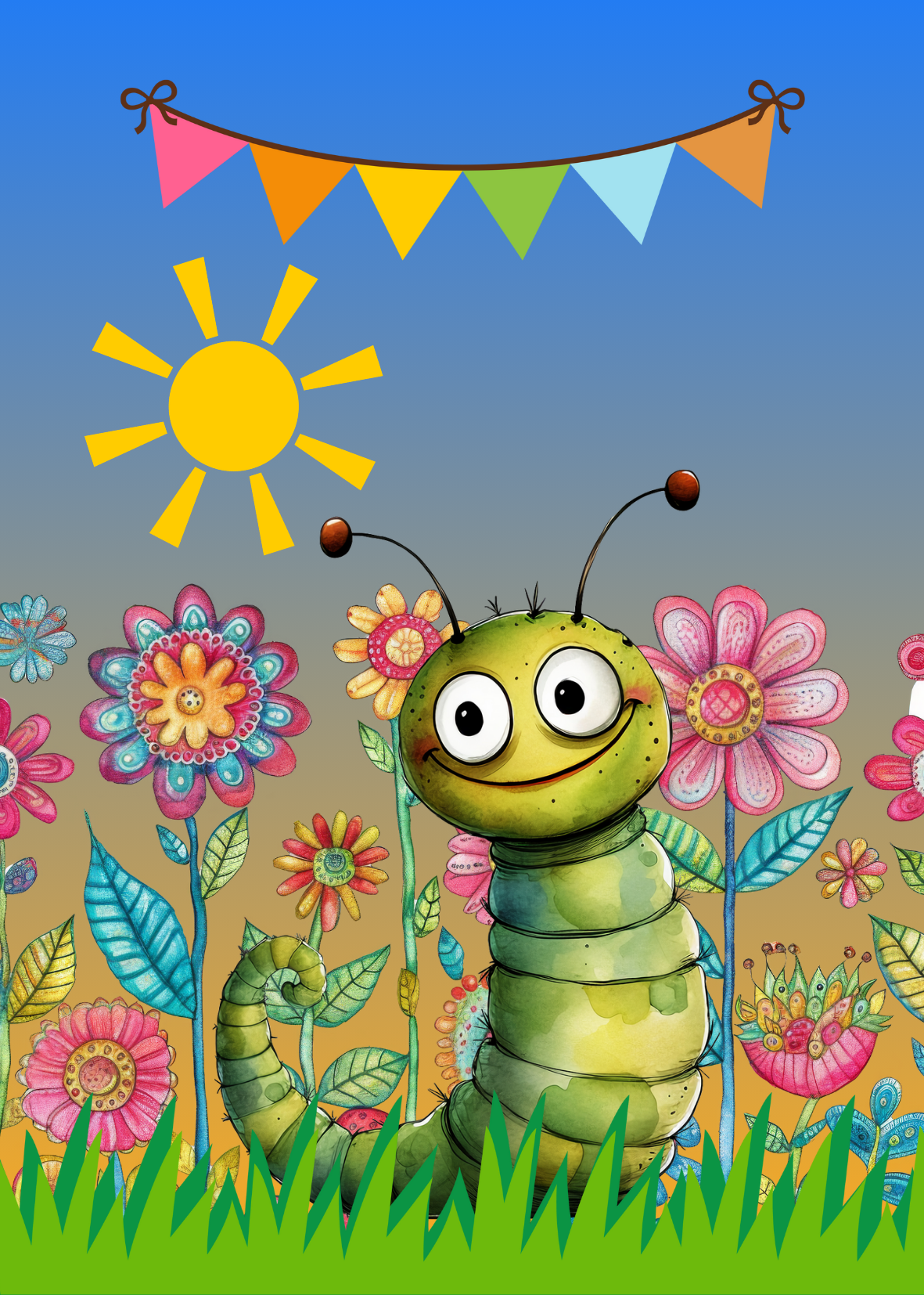 Caterpillar Greeting card with envelope - printable