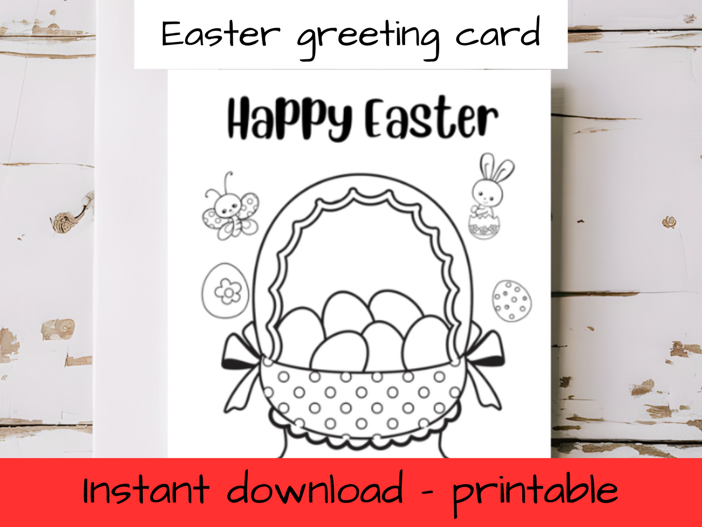 Easter greeting card with envelope- colouring in printable