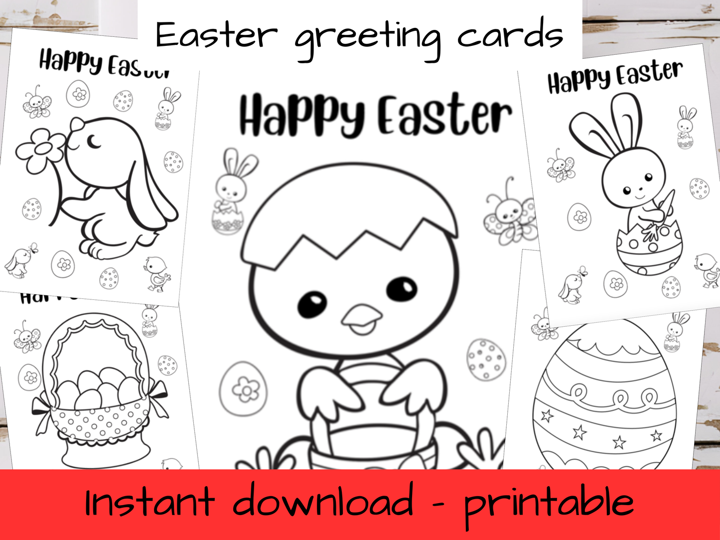 5 x Easter greeting cards with envelopes- colouring in printable