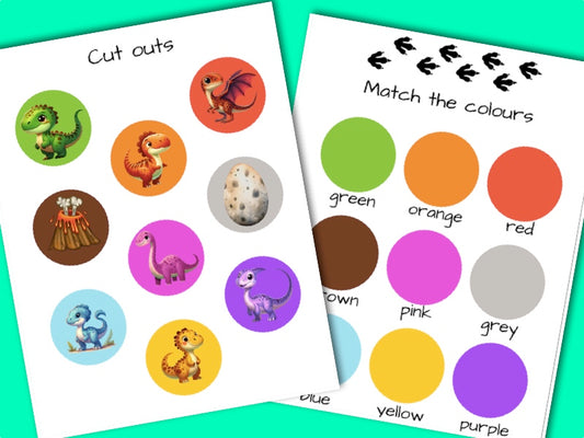 Printable Dinosaur activity sheets - Match the colours
