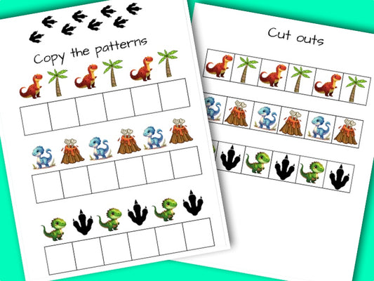 Printable Dinosaur activity sheets - pattern sequencing