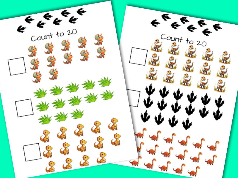 Printable Dinosaur activity sheets - count to 20