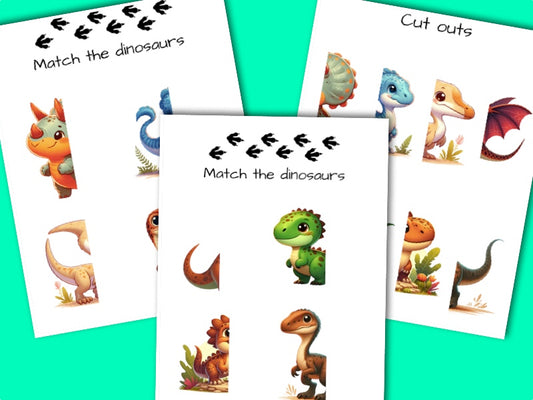Printable Dinosaur activity sheets - Matching puzzle