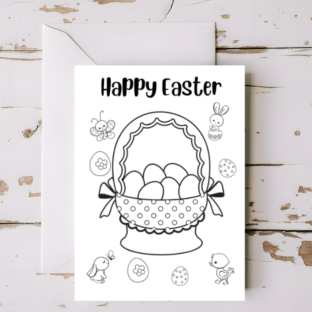 5 x Easter greeting cards with envelopes- colouring in printable