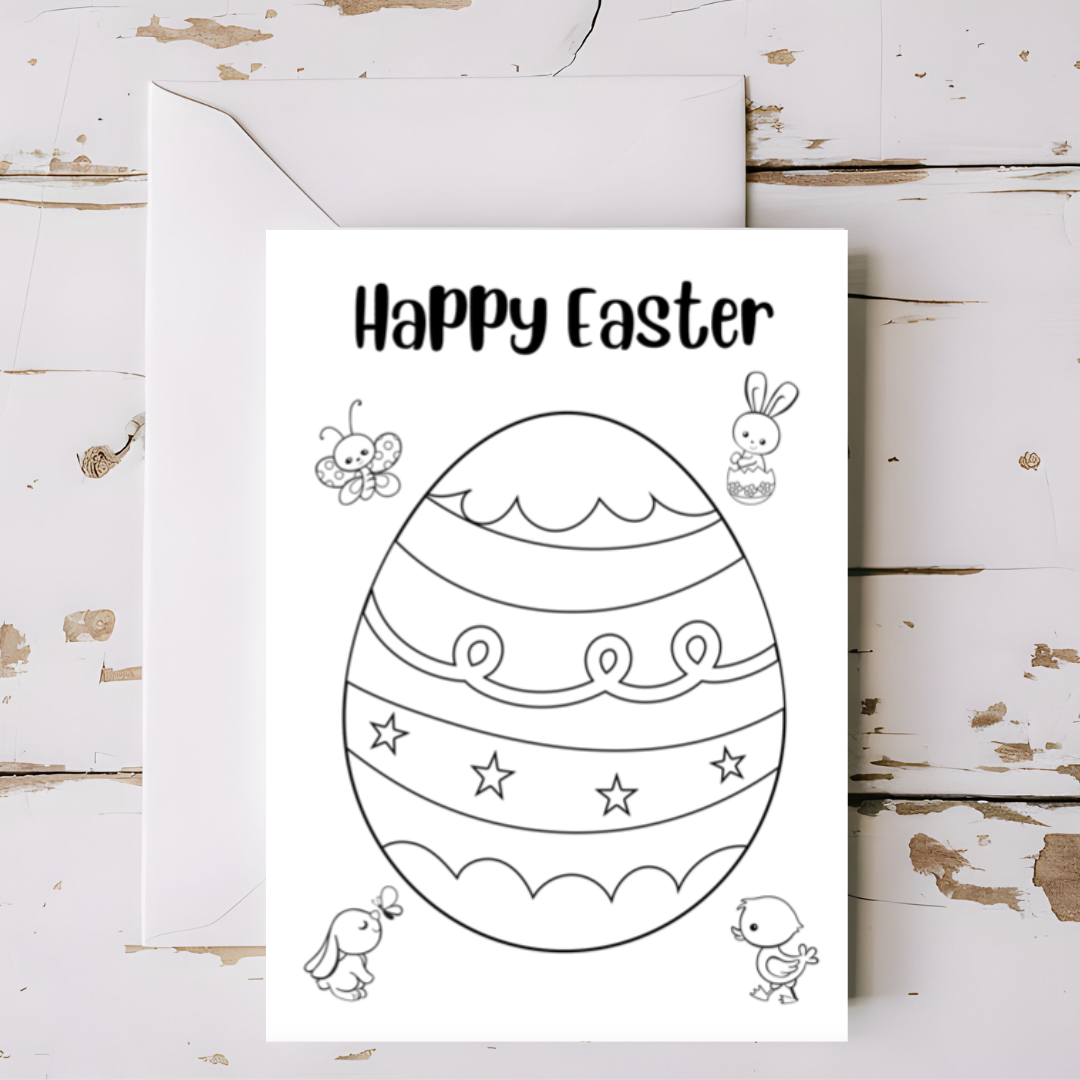 5 x Easter greeting cards with envelopes- colouring in printable