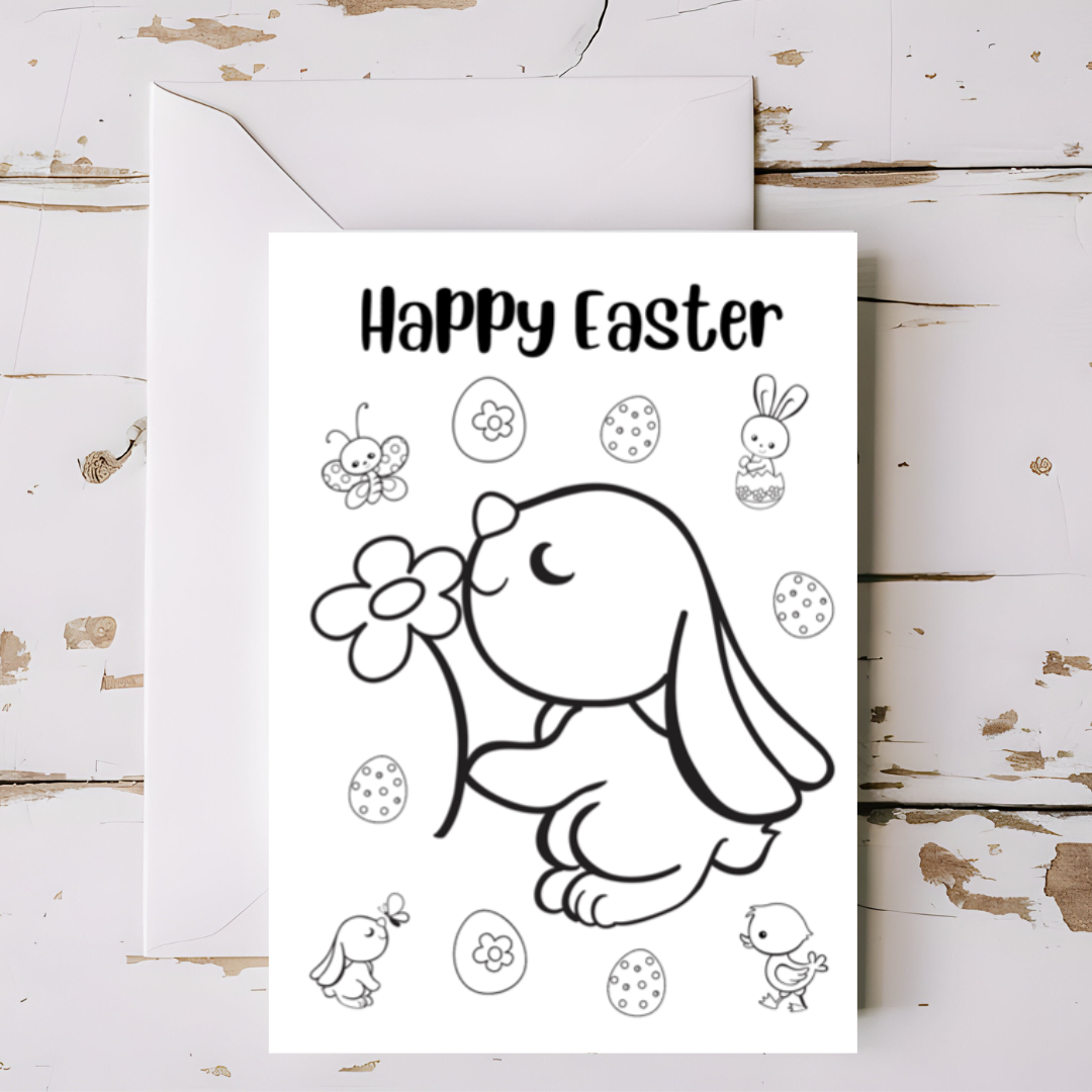 5 x Easter greeting cards with envelopes- colouring in printable