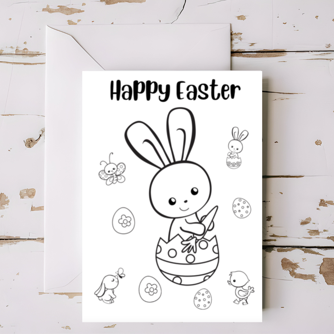 5 x Easter greeting cards with envelopes- colouring in printable