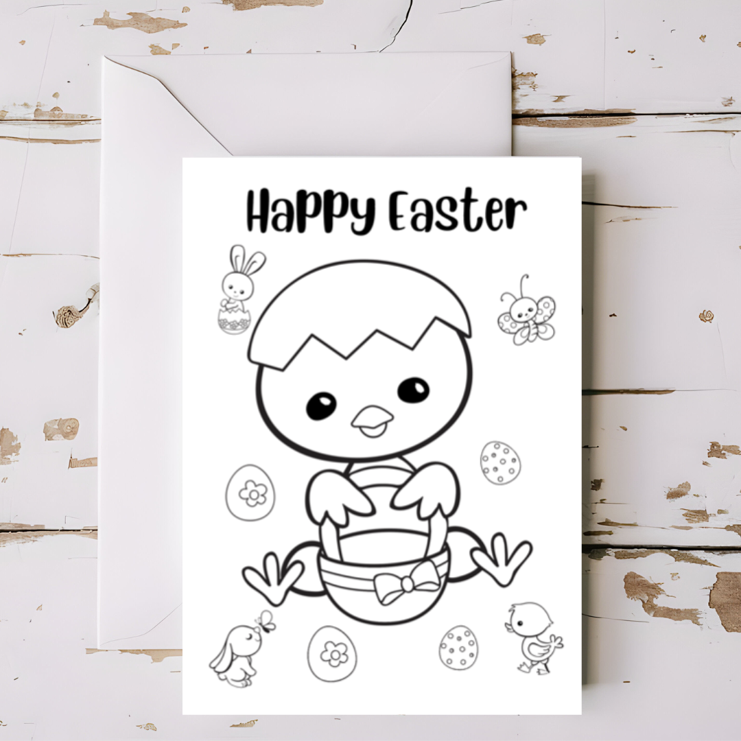 5 x Easter greeting cards with envelopes- colouring in printable