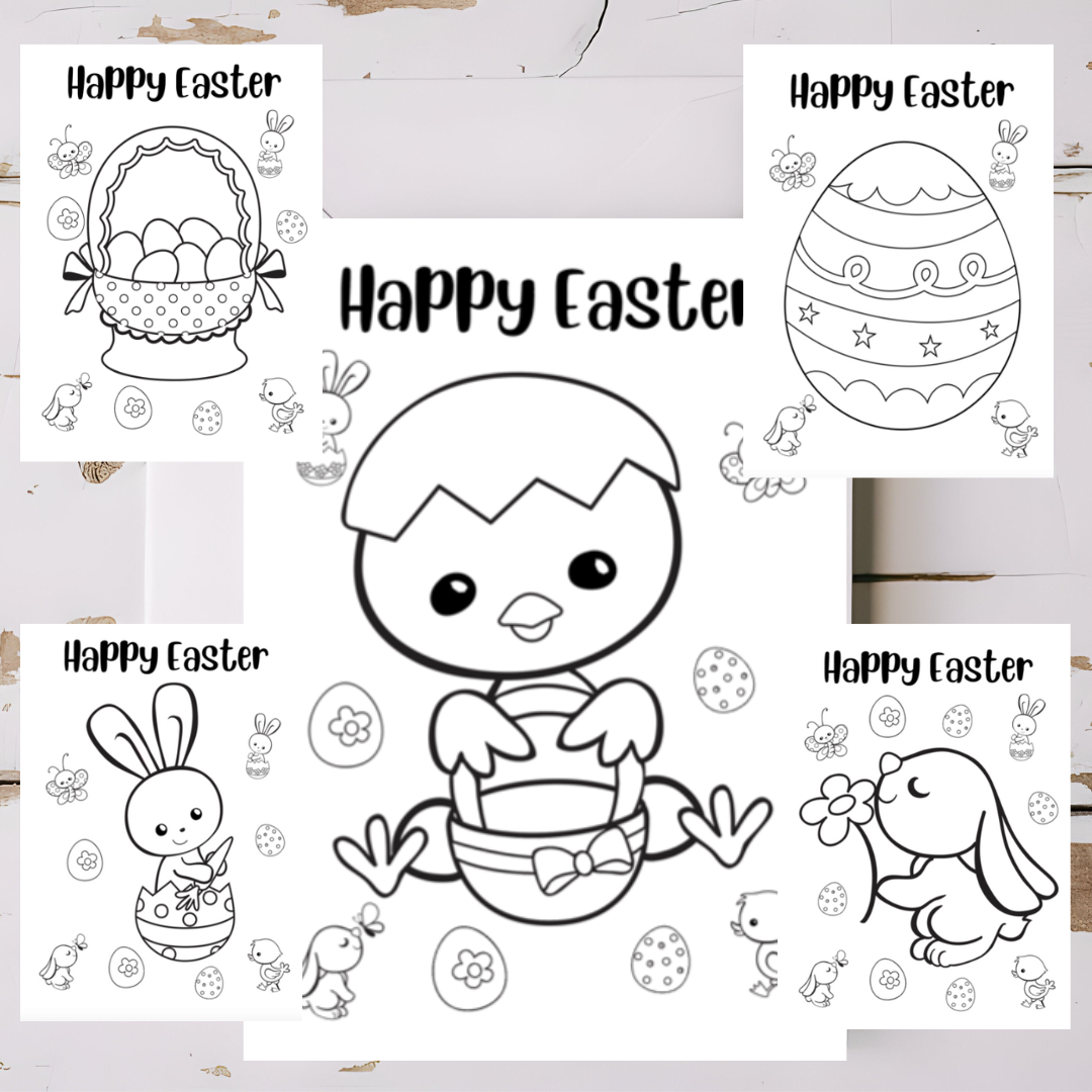 5 x Easter greeting cards with envelopes- colouring in printable