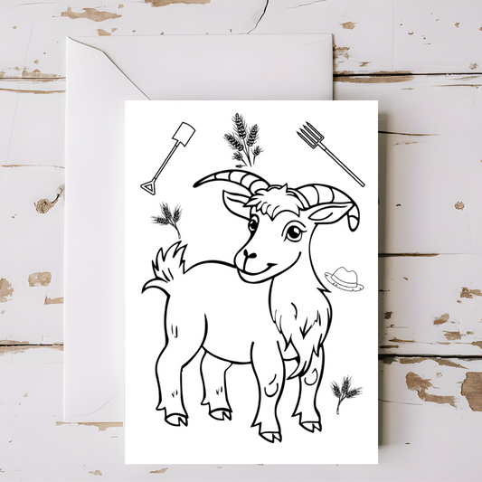 Goat - Farm animal greeting card with envelope - printable