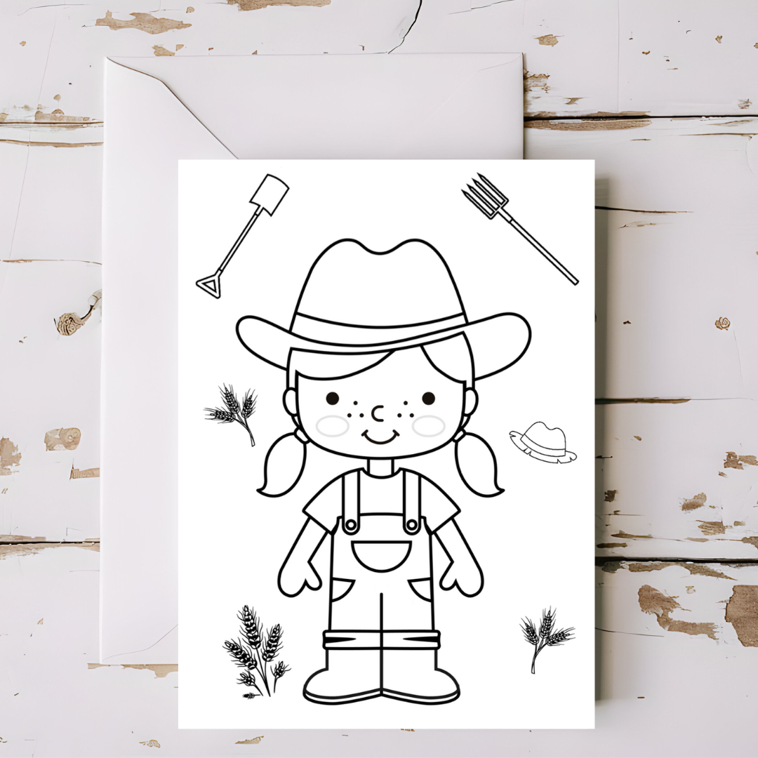 Farmerette - Farm themed greeting card with envelope - printable