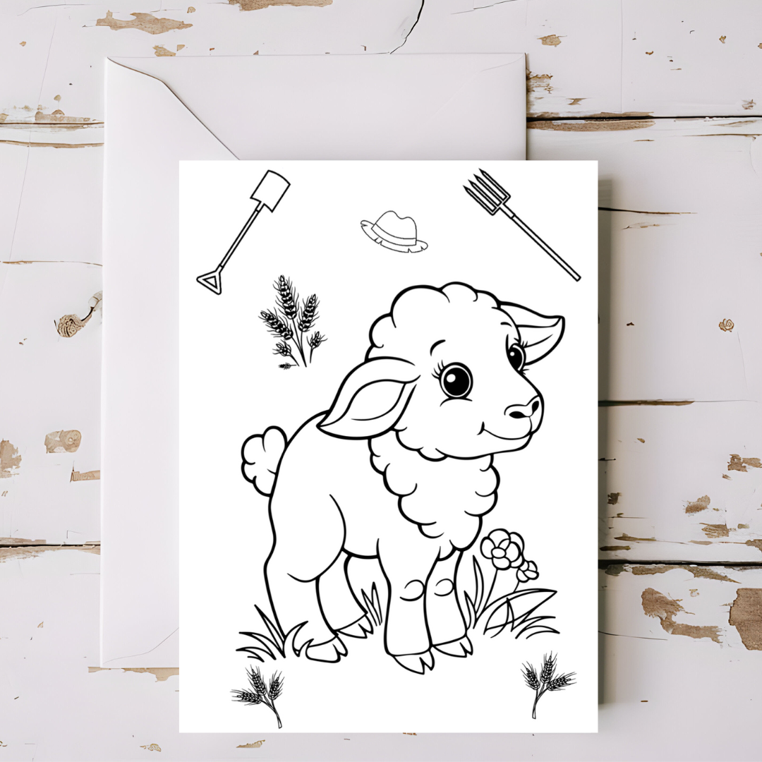 Lamb - Farm animal greeting card with envelope - printable