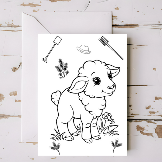 Lamb - Farm animal greeting card with envelope - printable